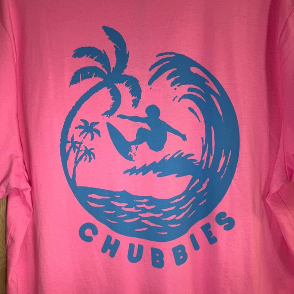 Chubbies Men's Pocket Graphic T-Shirt in Pink The Surfer Wave Palms Size XL NWT - Picture 4 of 7